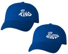 將圖片載入圖庫檢視器 Her King and His Queen matching caps for couples, Royal Blue baseball caps.