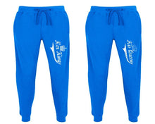 Load image into Gallery viewer, Her King and His Queen matching jogger pants, Royal Blue sweatpants for mens, jogger set womens. Matching couple joggers.