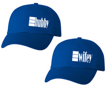Load image into Gallery viewer, Hubby and Wifey matching caps for couples, Royal Blue baseball caps.