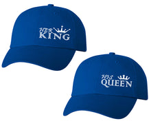 Load image into Gallery viewer, Her King and His Queen matching caps for couples, Royal Blue baseball caps.