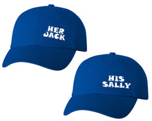 Load image into Gallery viewer, Her Jack and His Sally matching caps for couples, Royal Blue baseball caps.
