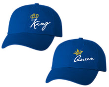 Load image into Gallery viewer, King and Queen matching caps for couples, Royal Blue baseball caps.