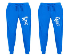 將圖片載入圖庫檢視器 King and Queen matching jogger pants, Royal Blue sweatpants for mens, jogger set womens. Matching couple joggers.