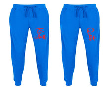 Load image into Gallery viewer, King and Queen matching jogger pants, Royal Blue sweatpants for mens, jogger set womens. Matching couple joggers.