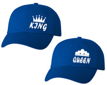 Load image into Gallery viewer, King and Queen matching caps for couples, Royal Blue baseball caps.