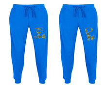 將圖片載入圖庫檢視器 King and Queen matching jogger pants, Royal Blue sweatpants for mens, jogger set womens. Matching couple joggers.