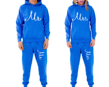 Load image into Gallery viewer, Mr and Mrs matching top and bottom set, Royal Blue pullover hoodie and sweatpants sets for mens, pullover hoodie and jogger set womens. Matching couple joggers.