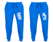 Load image into Gallery viewer, Hubby and Wifey matching jogger pants, Royal Blue sweatpants for mens, jogger set womens. Matching couple joggers.