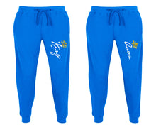 Load image into Gallery viewer, King and Queen matching jogger pants, Royal Blue sweatpants for mens, jogger set womens. Matching couple joggers.