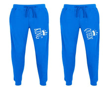 將圖片載入圖庫檢視器 King and Queen matching jogger pants, Royal Blue sweatpants for mens, jogger set womens. Matching couple joggers.