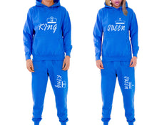 將圖片載入圖庫檢視器 King and Queen matching top and bottom set, Royal Blue pullover hoodie and sweatpants sets for mens, pullover hoodie and jogger set womens. Matching couple joggers.