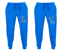 Load image into Gallery viewer, King and Queen matching jogger pants, Royal Blue sweatpants for mens, jogger set womens. Matching couple joggers.