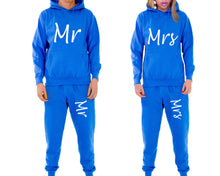 Load image into Gallery viewer, Mr and Mrs matching top and bottom set, Royal Blue pullover hoodie and sweatpants sets for mens, pullover hoodie and jogger set womens. Matching couple joggers.