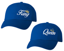 Load image into Gallery viewer, King and Queen matching caps for couples, Royal Blue baseball caps.