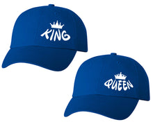 Load image into Gallery viewer, King and Queen matching caps for couples, Royal Blue baseball caps.