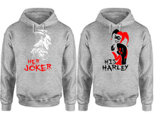 Load image into Gallery viewer, Her Joker His Harley hoodie, Matching couple hoodies, Sports Grey pullover hoodies. Couple jogger pants and hoodies set.