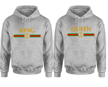 Load image into Gallery viewer, King Queen hoodie, Matching couple hoodies, Sports Grey pullover hoodies. Couple jogger pants and hoodies set.