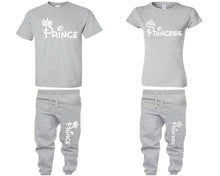 將圖片載入圖庫檢視器 Prince Princess shirts, matching top and bottom set, Sports Grey t shirts, men joggers, shirt and jogger pants women. Matching couple joggers