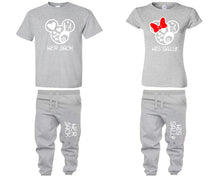 Load image into Gallery viewer, Her Jack and His Sally shirts and jogger pants, matching top and bottom set, Sports Grey t shirts, men joggers, shirt and jogger pants women. Matching couple joggers