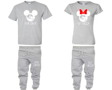 Load image into Gallery viewer, Her Jack and His Sally shirts and jogger pants, matching top and bottom set, Sports Grey t shirts, men joggers, shirt and jogger pants women. Matching couple joggers