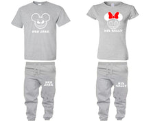 Load image into Gallery viewer, Her Jack and His Sally shirts and jogger pants, matching top and bottom set, Sports Grey t shirts, men joggers, shirt and jogger pants women. Matching couple joggers