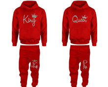 Load image into Gallery viewer, King and Queen matching top and bottom set, Silver Glitter hoodie and sweatpants sets for mens hoodie and jogger set womens. Matching couple joggers.