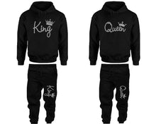 Load image into Gallery viewer, King and Queen matching top and bottom set, Silver Glitter hoodie and sweatpants sets for mens hoodie and jogger set womens. Matching couple joggers.