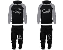 將圖片載入圖庫檢視器 King and Queen matching top and bottom set, Silver Glitter design hoodie and sweatpants sets for mens hoodie and jogger set womens. Matching couple joggers.