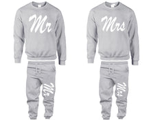 Load image into Gallery viewer, Mr and Mrs top and bottom sets. Sports Grey sweatshirt and sweatpants set for men, sweater and jogger pants for women.