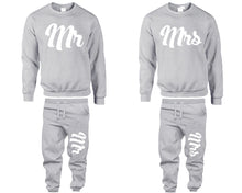 Load image into Gallery viewer, Mr and Mrs top and bottom sets. Sports Grey sweatshirt and sweatpants set for men, sweater and jogger pants for women.