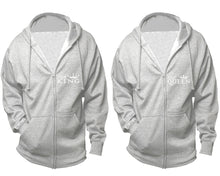 Load image into Gallery viewer, Her King and His Queen zipper hoodies, Matching couple hoodies, Sports Grey zip up hoodie for man, Sports Grey zip up hoodie womens