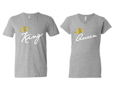 將圖片載入圖庫檢視器 King and Queen matching couple v-neck shirts.Couple shirts, Sports Grey v neck t shirts for men, v neck t shirts women. Couple matching shirts.