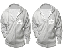 將圖片載入圖庫檢視器 King and Queen zipper hoodies, Matching couple hoodies, Sports Grey zip up hoodie for man, Sports Grey zip up hoodie womens