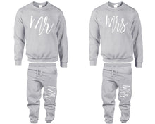 Load image into Gallery viewer, Mr and Mrs top and bottom sets. Sports Grey sweatshirt and sweatpants set for men, sweater and jogger pants for women.