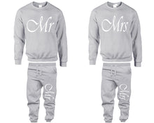 Load image into Gallery viewer, Mr and Mrs top and bottom sets. Sports Grey sweatshirt and sweatpants set for men, sweater and jogger pants for women.