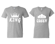 將圖片載入圖庫檢視器 King and Queen matching couple v-neck shirts.Couple shirts, Sports Grey v neck t shirts for men, v neck t shirts women. Couple matching shirts.