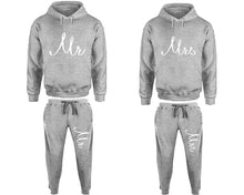 Load image into Gallery viewer, Mr and Mrs matching top and bottom set, Sports Grey pullover hoodie and sweatpants sets for mens, pullover hoodie and jogger set womens. Matching couple joggers.