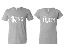 將圖片載入圖庫檢視器 King and Queen matching couple v-neck shirts.Couple shirts, Sports Grey v neck t shirts for men, v neck t shirts women. Couple matching shirts.