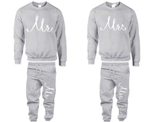 Load image into Gallery viewer, Mr and Mrs top and bottom sets. Sports Grey sweatshirt and sweatpants set for men, sweater and jogger pants for women.