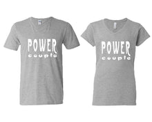 Load image into Gallery viewer, Power Couple matching couple v-neck shirts.Couple shirts, Sports Grey v neck t shirts for men, v neck t shirts women. Couple matching shirts.