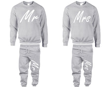 Load image into Gallery viewer, Mr and Mrs top and bottom sets. Sports Grey sweatshirt and sweatpants set for men, sweater and jogger pants for women.