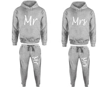 Load image into Gallery viewer, Mr and Mrs matching top and bottom set, Sports Grey pullover hoodie and sweatpants sets for mens, pullover hoodie and jogger set womens. Matching couple joggers.