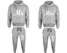 Load image into Gallery viewer, Mr and Mrs matching top and bottom set, Sports Grey pullover hoodie and sweatpants sets for mens, pullover hoodie and jogger set womens. Matching couple joggers.