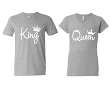 Load image into Gallery viewer, King and Queen matching couple v-neck shirts.Couple shirts, Sports Grey v neck t shirts for men, v neck t shirts women. Couple matching shirts.