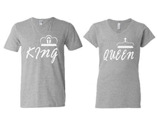 Load image into Gallery viewer, King and Queen matching couple v-neck shirts.Couple shirts, Sports Grey v neck t shirts for men, v neck t shirts women. Couple matching shirts.