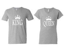 將圖片載入圖庫檢視器 King and Queen matching couple v-neck shirts.Couple shirts, Sports Grey v neck t shirts for men, v neck t shirts women. Couple matching shirts.