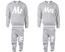 Load image into Gallery viewer, Mr and Mrs top and bottom sets. Sports Grey sweatshirt and sweatpants set for men, sweater and jogger pants for women.