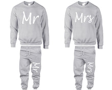 Load image into Gallery viewer, Mr and Mrs top and bottom sets. Sports Grey sweatshirt and sweatpants set for men, sweater and jogger pants for women.