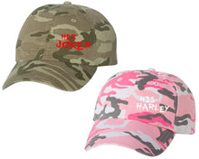 Load image into Gallery viewer, Her Joker and His Harley matching caps for couples, Tan Camo Man Pink Camo Woman baseball caps.