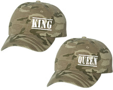 Load image into Gallery viewer, King and Queen matching caps for couples, Tan Camo baseball caps.